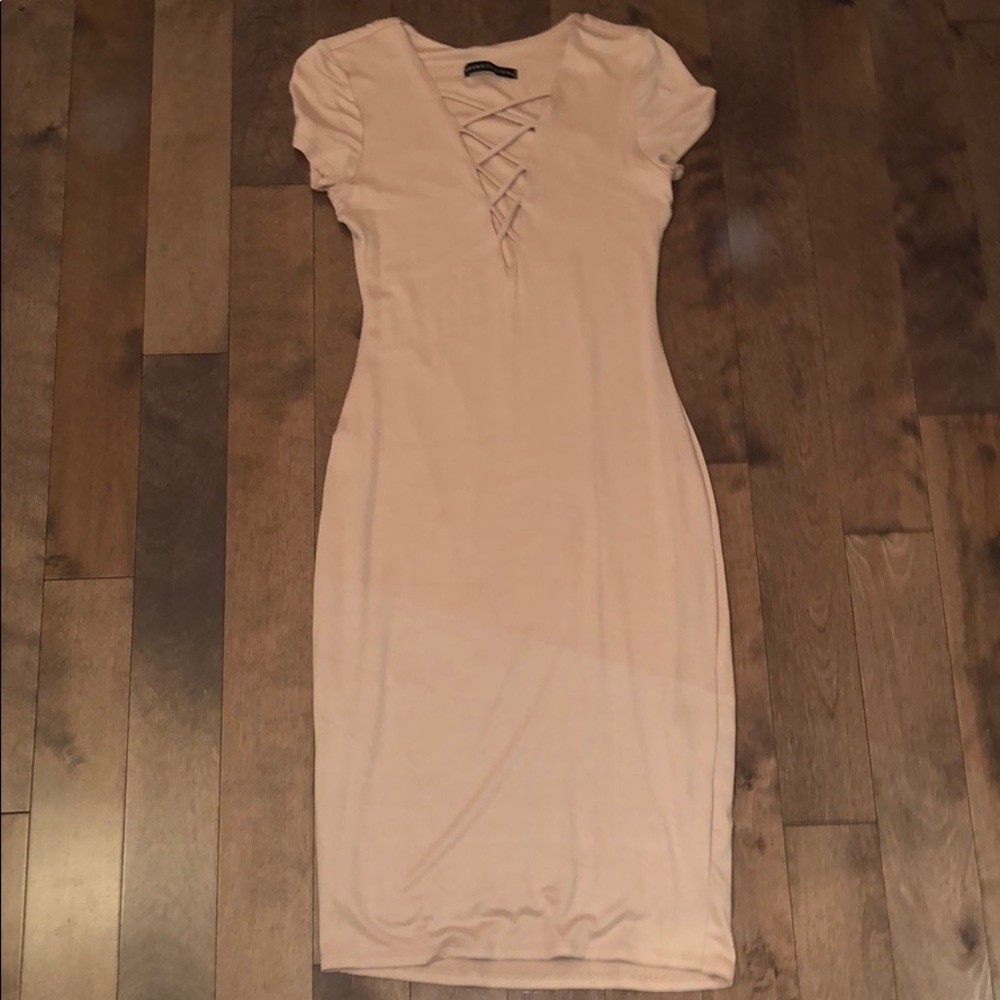Blush Nude Mid calf Bodycon dress!